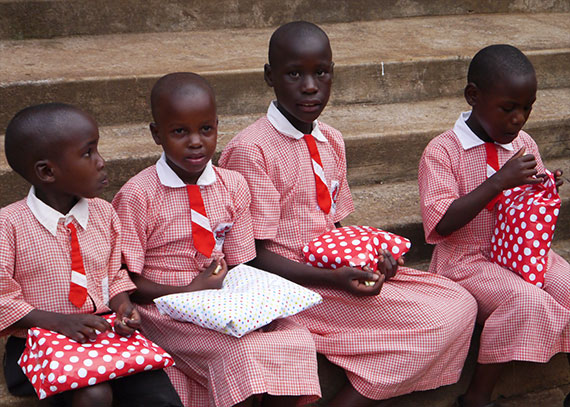 Sponsored children receiving gifts